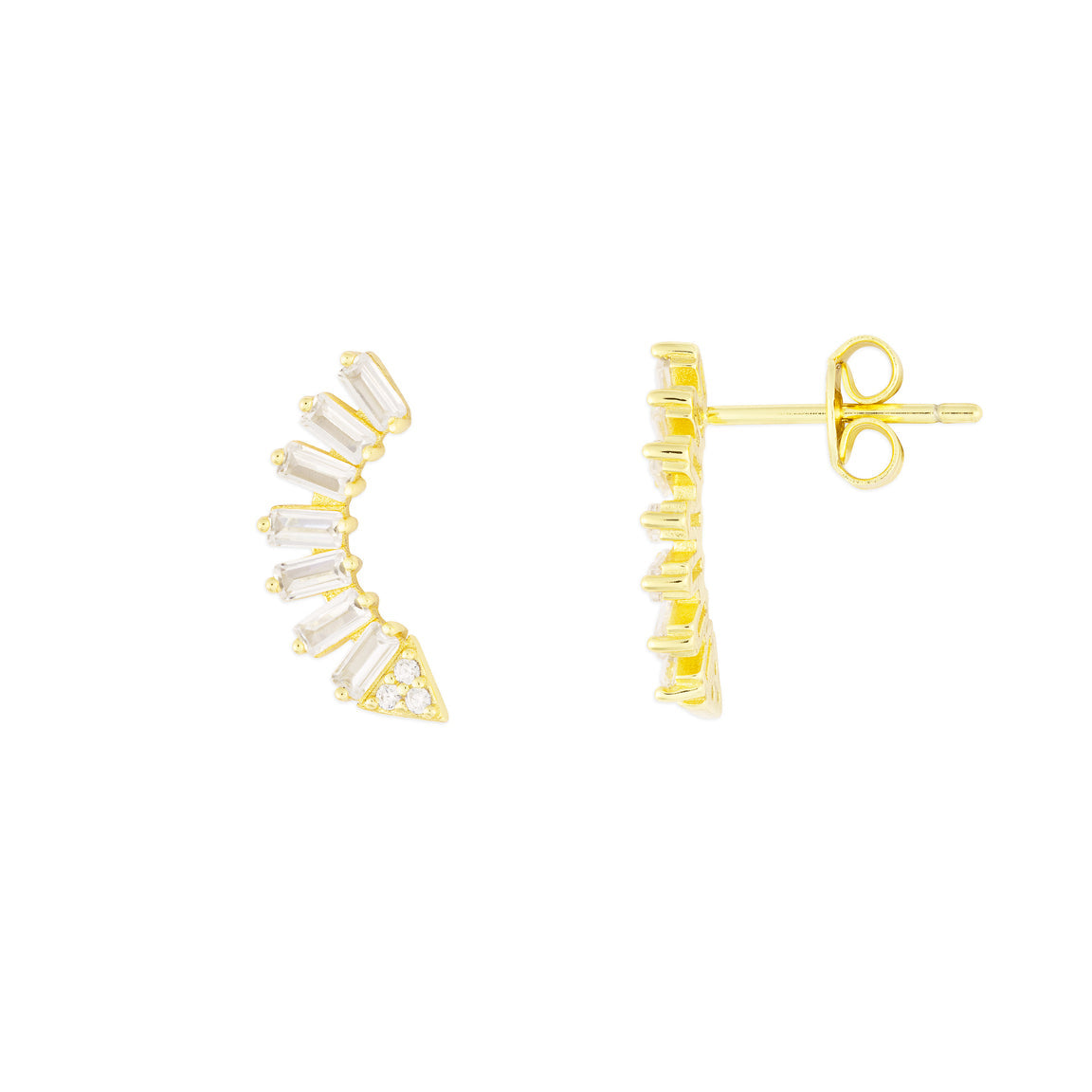 FYB Siera Studs in gold featuring a dainty half moon crawler design with cubic zirconia. Available at Be Charmed