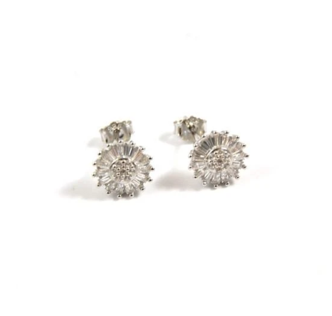 FYB silver sunburst stud earrings available at Be Charmed.