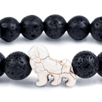 Fahlo Lave Stone beaded bracelet with a white lion figure as the central charm. Available at Be Charmed