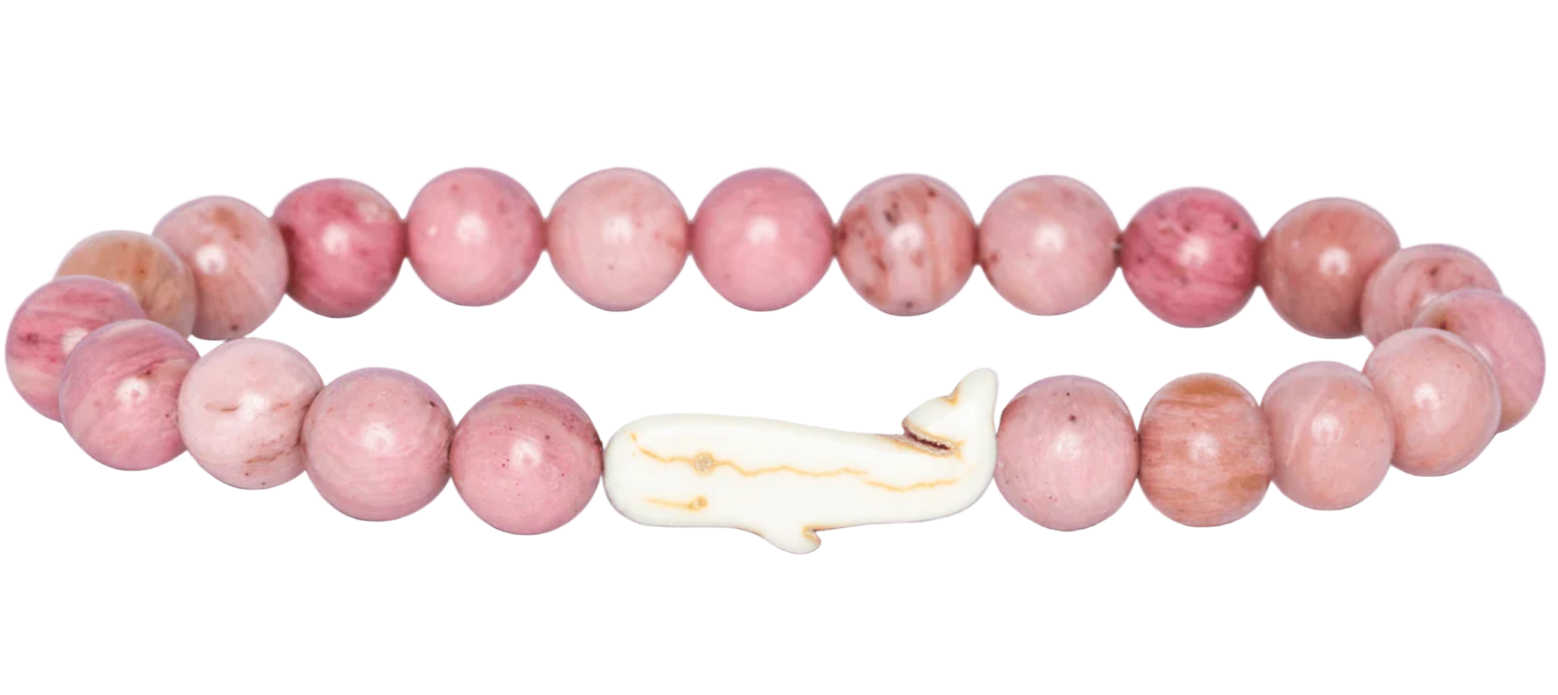 Fahlo pink sands beaded bracelet with a white and gold charm on a white background. Available at Be Charmed