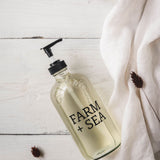 Farm + Sea Small Fir Tree Liquid Hand Soap – gentle cleanser with a fresh, woodsy scent for daily use. Available at Be Charmed.