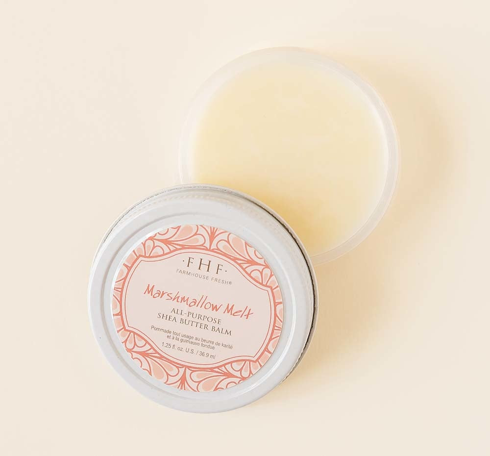 Farmhouse Fresh Marshmallow Melt all-purpose shea butter balm available at Be Charmed.