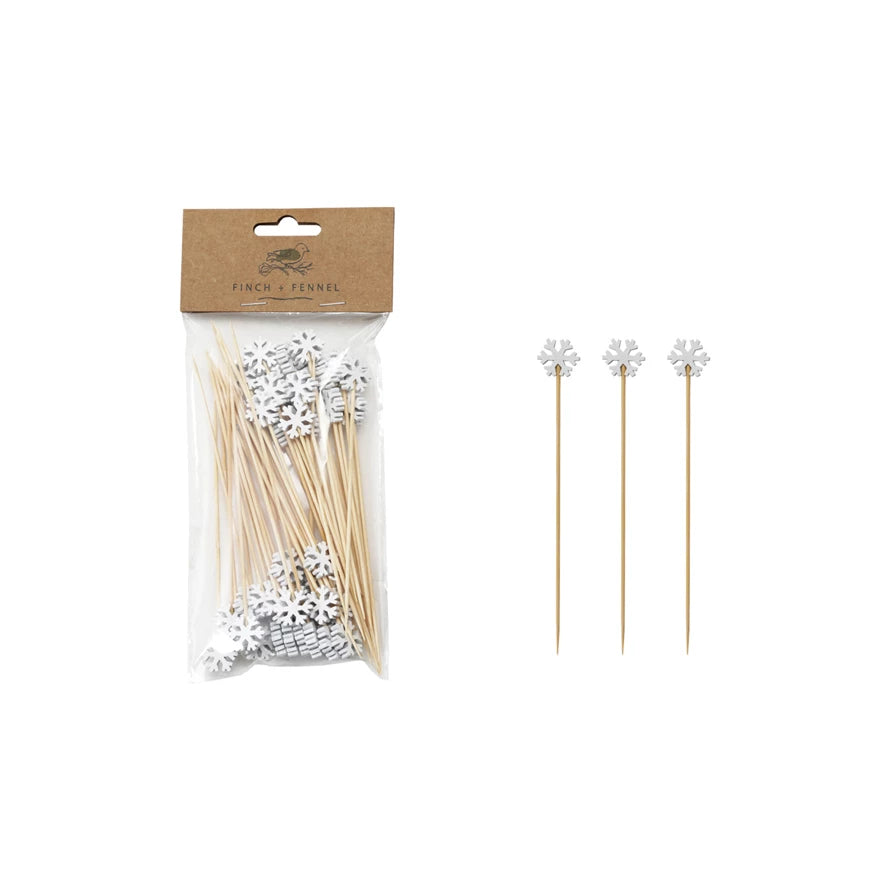 Packaged wooden skewers with star-shaped ends on a white background. Available at Be Charmed