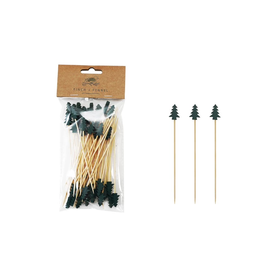 Packaged toothpicks with tree-shaped ends on a white background. Available at Be Charmed