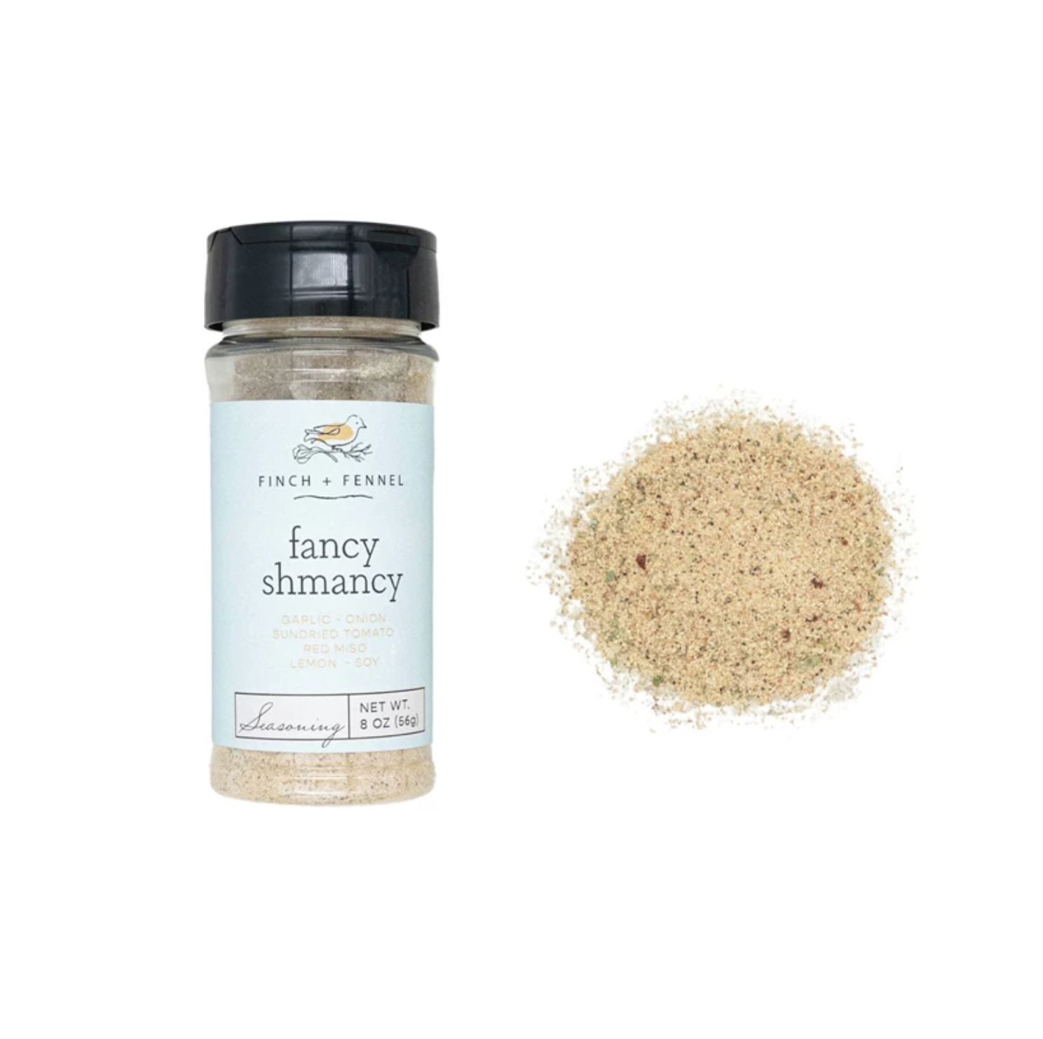Jar of 'fancy shmancy' seasoning on white background. Available at Be Charmed