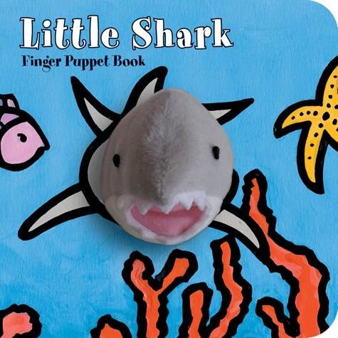 Little Shark Finger Puppet Book – interactive board book with soft shark finger puppet, perfect for engaging babies and toddlers in early learning and play, available at Be Charmed.
