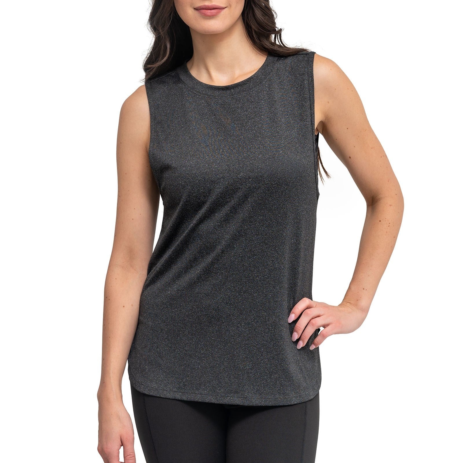 Black FitKicks heathered performance tank top available at Be Charmed.