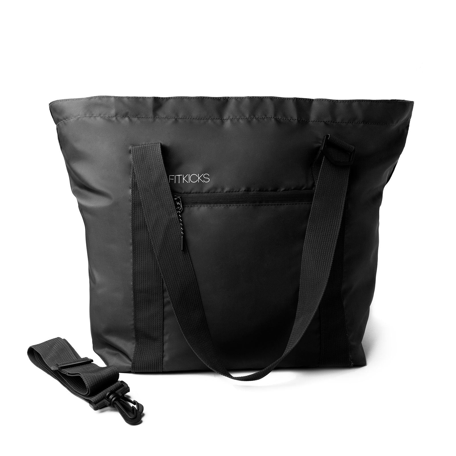 Black FitKicks Hideaway packable travel duffle bag available at Be Charmed.