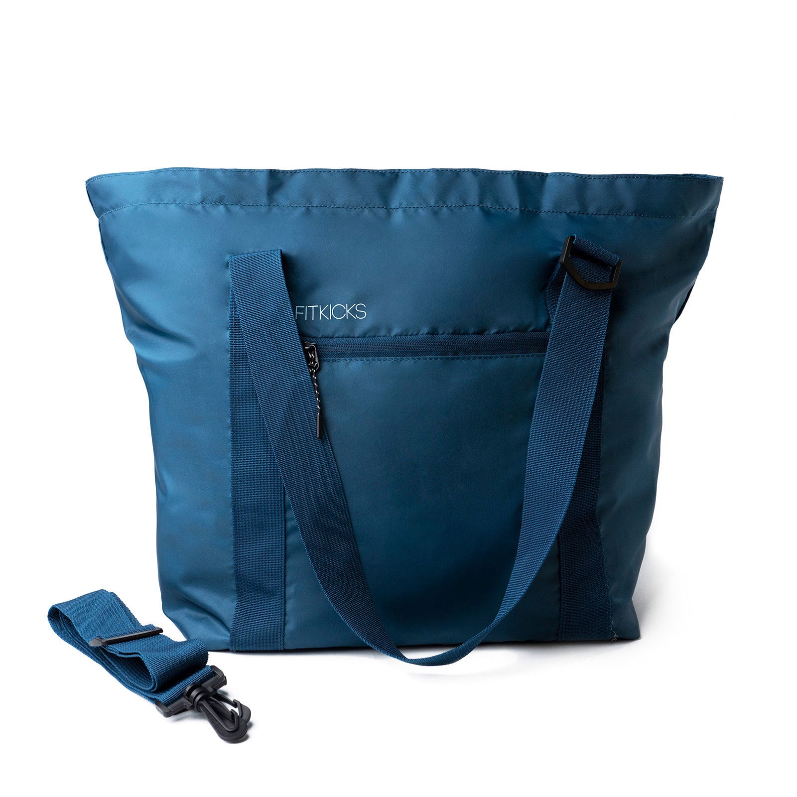 Blue FitKicks Hideaway packable travel duffle bag available at Be Charmed.