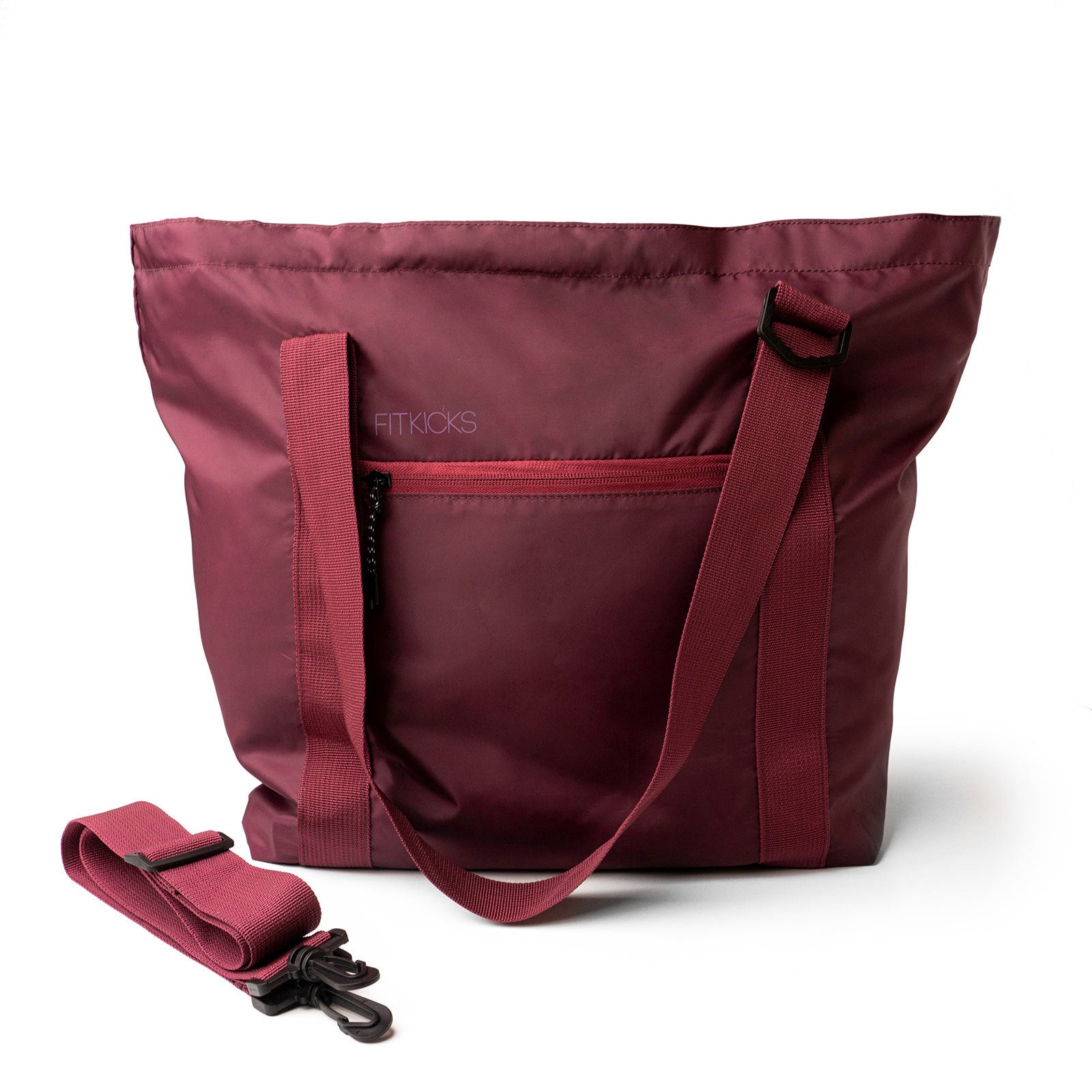 Burgundy FitKicks Hideaway packable travel duffle bag available at Be Charmed.