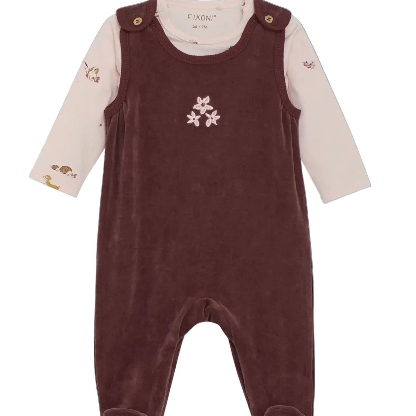 Fixoni Velour Romper Set in Catawba Grape. Soft, cozy baby outfit perfect for cool weather. Available at Be Charmed.