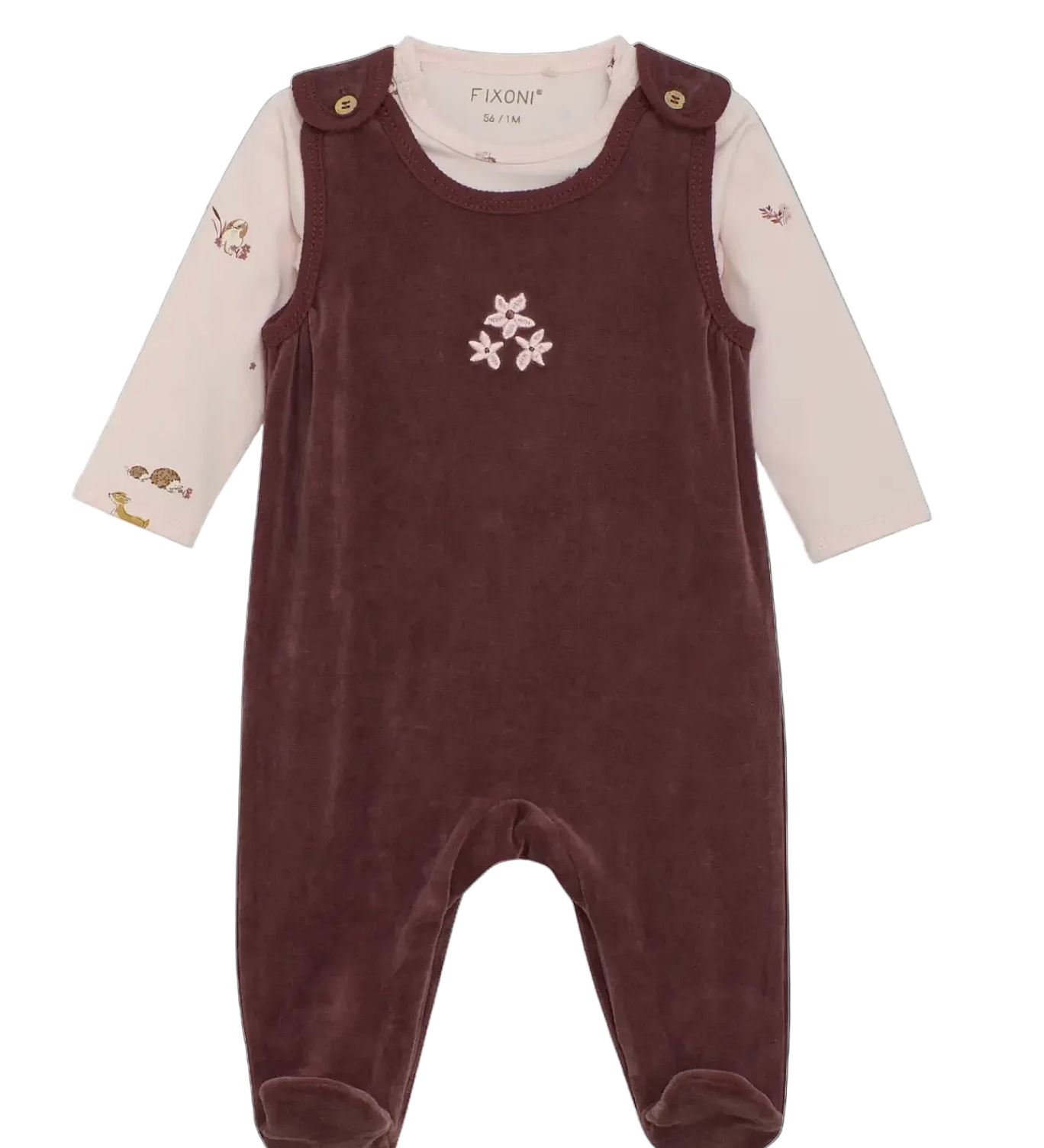 Fixoni Velour Romper Set in Catawba Grape. Soft, cozy baby outfit perfect for cool weather. Available at Be Charmed.