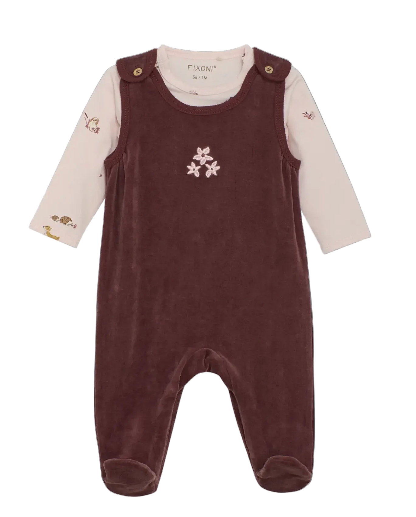 Fixoni Velour Romper Set in Catawba Grape. Soft, cozy baby outfit perfect for cool weather. Available at Be Charmed.