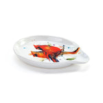 White ceramic dish with a colorful fish design on a white background. Available at Be Charmed