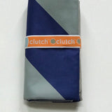 Folded 32″×64″ Clutch Towels oversized towel with bold navy and gray zig-zag pattern, soft and absorbent. Available at Be Charmed