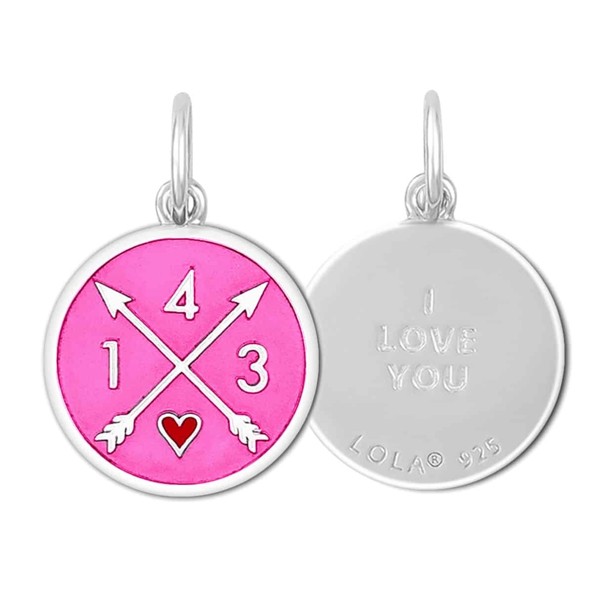 Front & Back of 143 I Love You pendant featuring symbolic numeric message expressing love and connection, meaningful jewelry gift, Available at Be Charmed