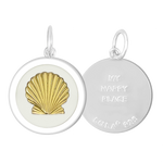 Front & Back of Lola Gold Shell Pendant . Available at Be Charmed.