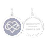 Front and Back of Lola grandmother and granddaughter silver pendant symbolizing love, family, and connection by Be Charmed. Available at Be Charmed
