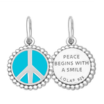 Front & Back of Lola silver peace sign pendant necklace with classic symbolic design, meaningful everyday jewelry, Available at Be Charmed