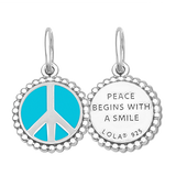Front & Back of Lola silver peace sign pendant necklace with classic symbolic design, meaningful everyday jewelry, Available at Be Charmed