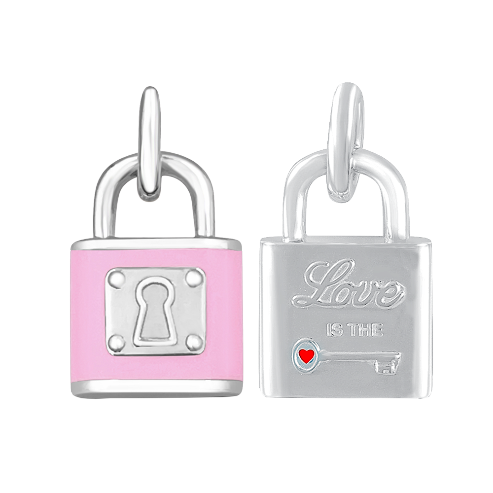 Front & Back Of Lola Love Lock silver pendant necklace symbolizing love and commitment, meaningful jewelry gift for everyday wear, Available at Be Charmed