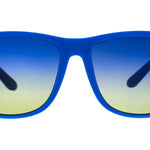  Front view of Goodr Jellyfishing For Compliments Sunglasses with vibrant blue frames and polarized lenses, designed for active comfort and bold beachy style, available at Be Charmed