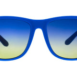  Front view of Goodr Jellyfishing For Compliments Sunglasses with vibrant blue frames and polarized lenses, designed for active comfort and bold beachy style, available at Be Charmed