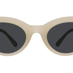 Front View of Lolo's Lunar Nuptials Goodr sunglasses with sleek mirrored lenses and non-slip white frames—polarized for performance; available at Be Charmed