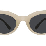 Front View of Lolo's Lunar Nuptials Goodr sunglasses with sleek mirrored lenses and non-slip white frames—polarized for performance; available at Be Charmed