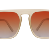 Front View of Goodr Impromptu Disco Nap polarized square aviator sunglasses with translucent gray frames and orange lenses available at Be Charmed
