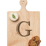 Maple Leaf 9x6 Initial Board G with Spreader. Personalized wooden serving board with monogram design. Perfect gift. Available at Be Charmed.