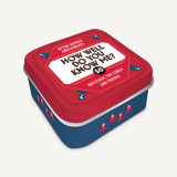 Compact tin labeled “How Well Do You Know Me?” with question‑card prompts—Available at Be Charmed