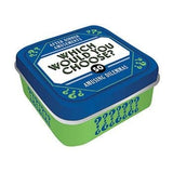 Compact tin labeled “Which Would You Choose?” filled with dilemma questions—Available at Be Charmed