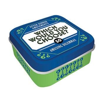 Compact tin labeled “Which Would You Choose?” filled with dilemma questions—Available at Be Charmed