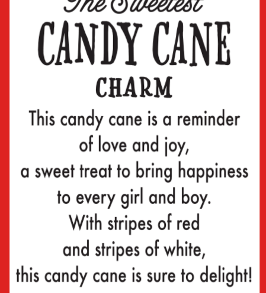 Card for Ganz silver-tone candy cane pocket token with red enamel stripes and a decorative bow. Available at Be Charmed