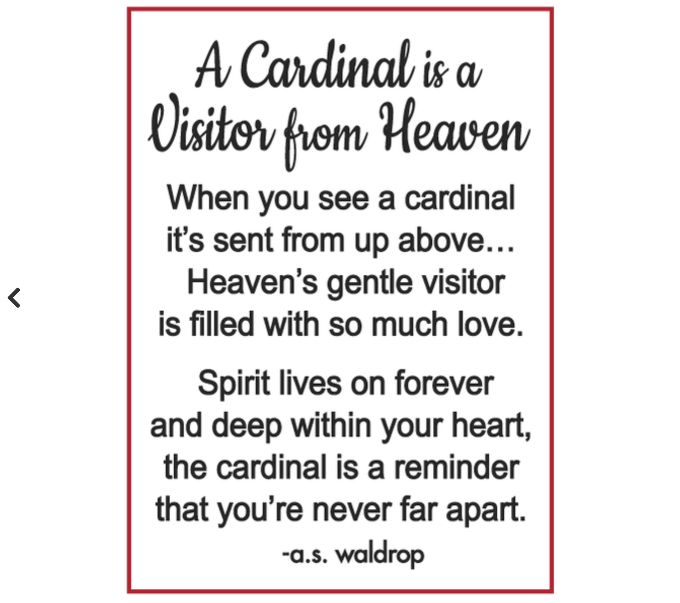 Ganz Cardinal Visitor from Heaven product card available at Be Charmed. 