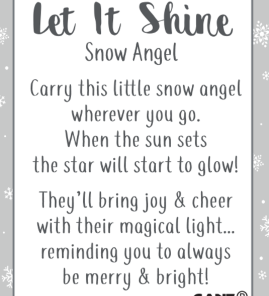 Card for A Ganz Snow Angel charm token with a star that glows in the dark. Available at Be Charmed