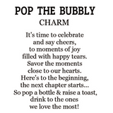 Text message celebrating joy and celebration with a bottle of bubbly.