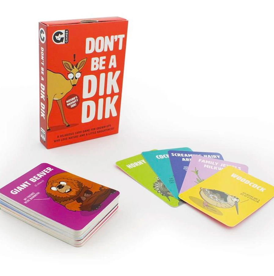 Ginger Fox Don't Be A Dik Dik card game box available at Be Charmed. 