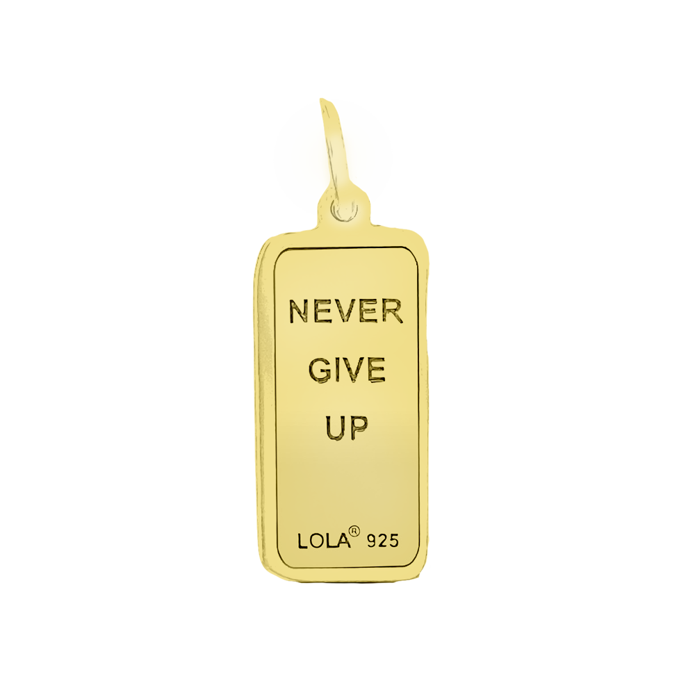 Gold Back Lola 7 Down 8 Up tag for necklace with an inspiring engraved message symbolizing strength and resilience. Available at Be Charmed.