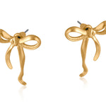 Gold Big Metal London Matte Paloma Bow stud earrings in matte gold or silver finish, recycled brass and surgical‑steel posts, hypoallergenic – Available at Be Charmed