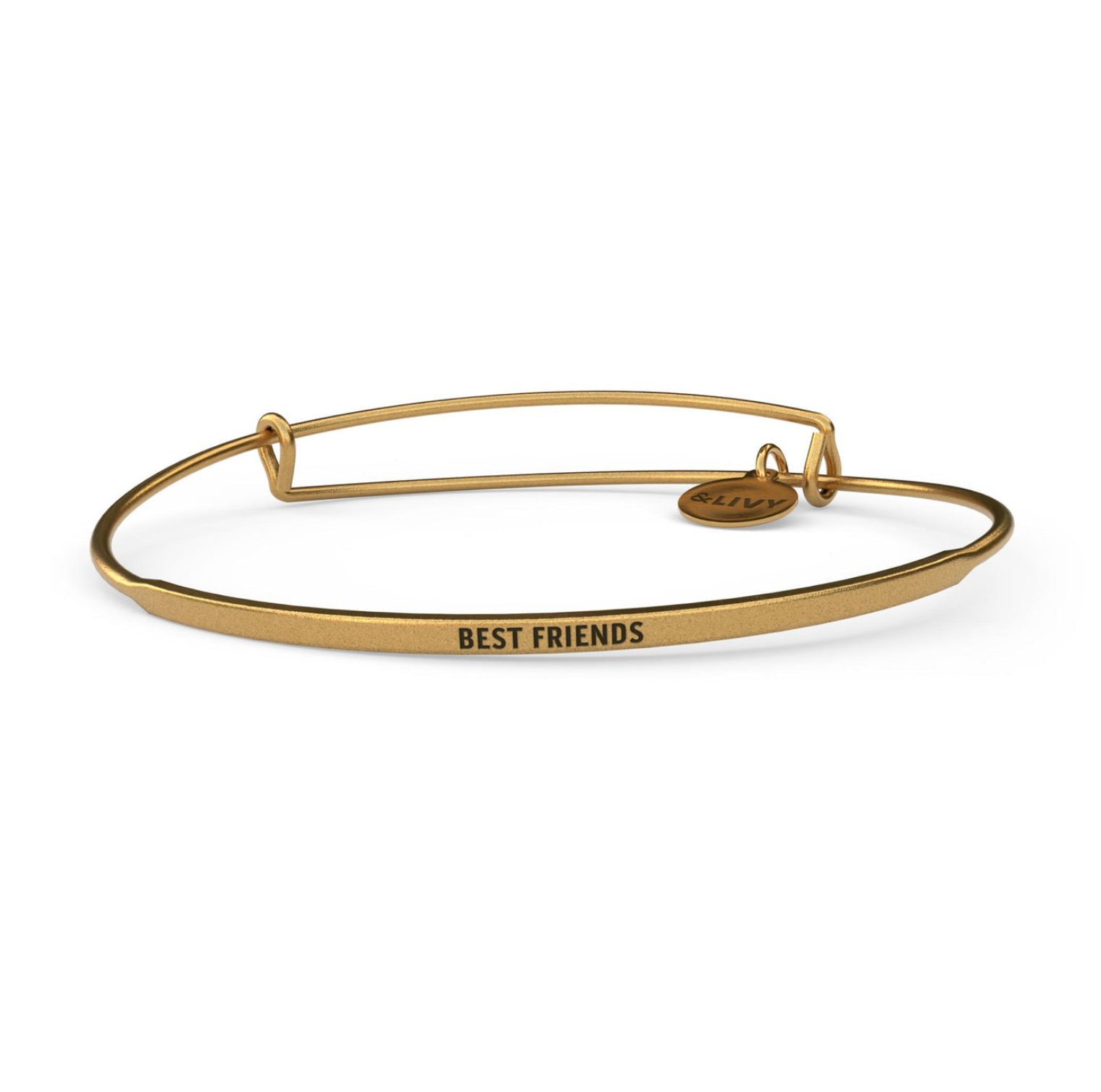 Gold &LIVY Best Friends POSY Bangle in antique gold, featuring the inscription "BEST FRIENDS"; Available at Be Charmed

