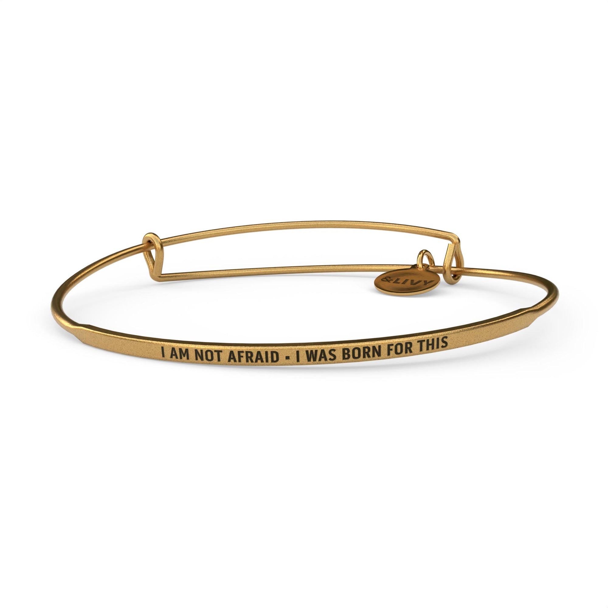Gold &LIVY I Am Not Afraid POSY Bangle, available at Be Charmed