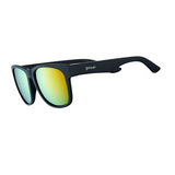 A pair of Goodr sunglasses with black frames and mirrored lenses. Available at Be Charmed