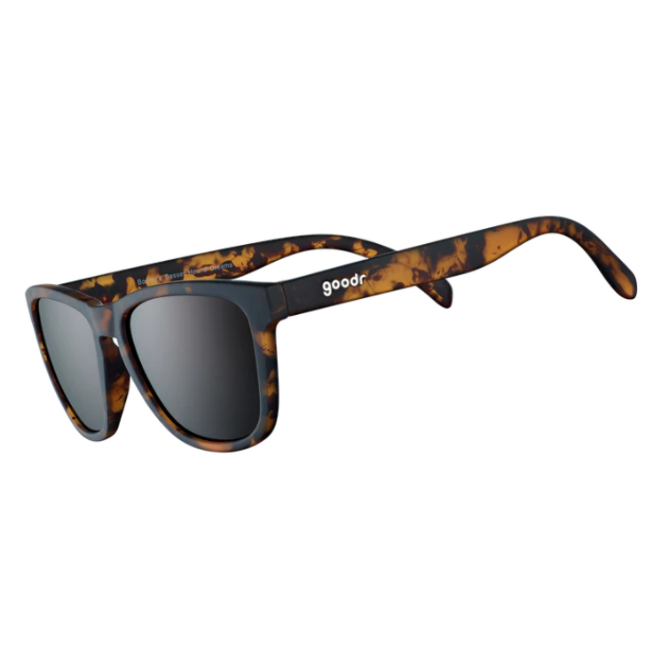 Goodr Bosley's Basset Hound Dreams Sunglasses featuring warm brown frames and polarized lenses, inspired by easygoing charm and perfect for everyday wear, available at Be Charmed