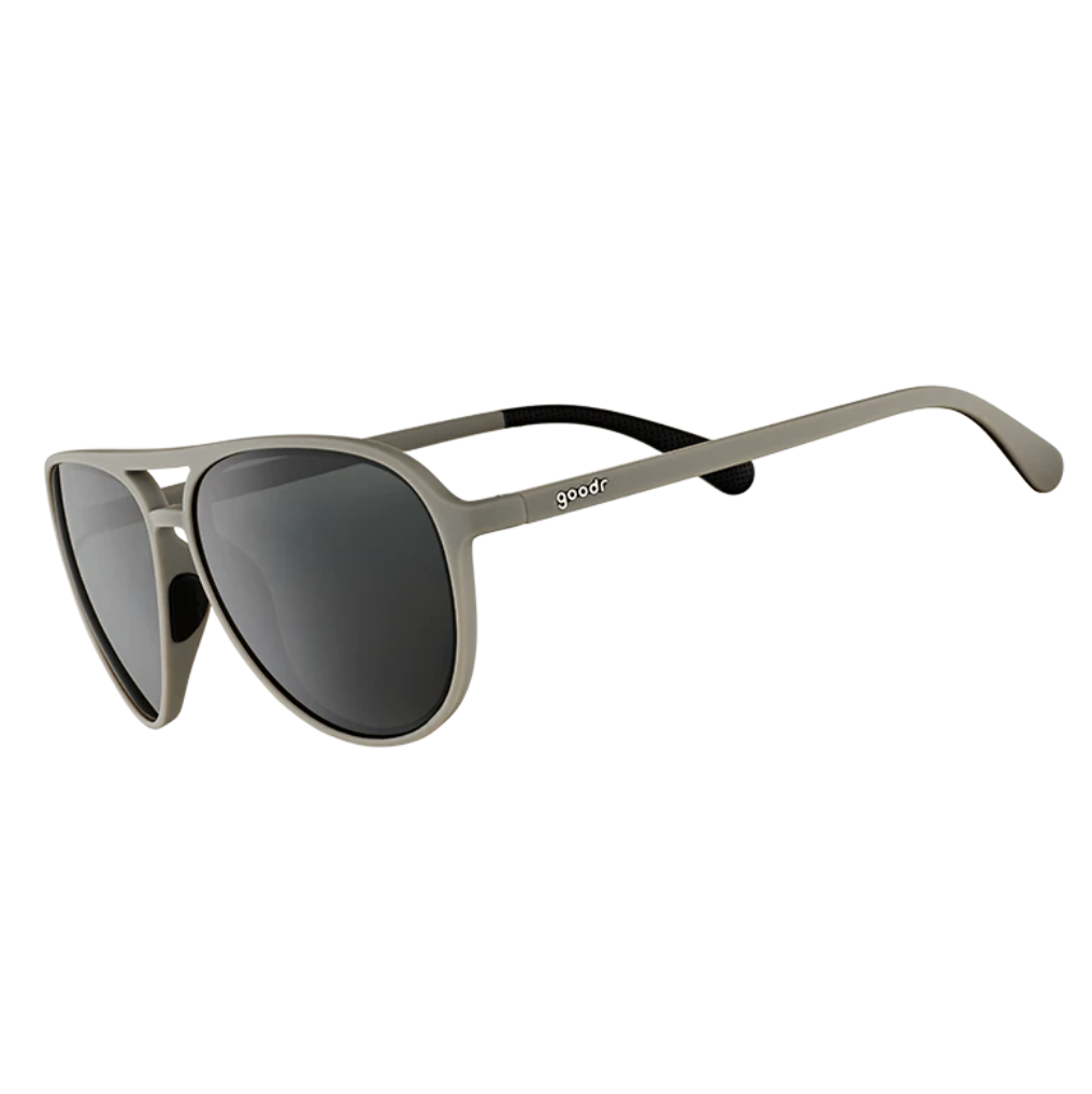 Goodr Sunglasses with metallic frame and dark lenses on a white background. Available at Be Charmed