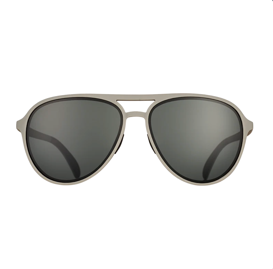 Goodr Aviator sunglasses with dark lenses on a white background. Available at Be Charmed
