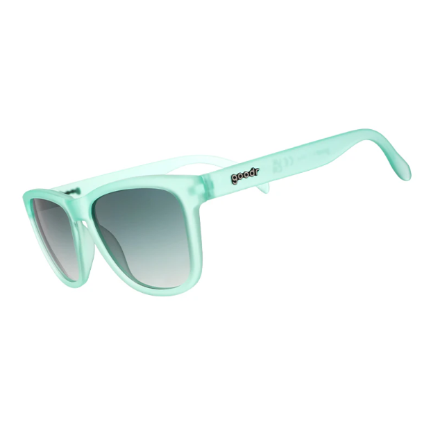 Goodr Mint green sunglasses with dark green gradient lenses, featuring the brand name 'Goodr' on the side. Available at Be Charmed