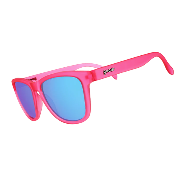 Goodr Flamingos on a Booze Cruise sunglasses with bright pink frames, polarized lenses, and no-slip grip—fun, functional eyewear at Be Charmed.
