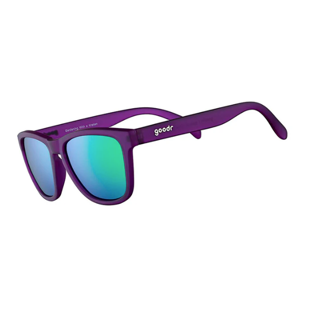 Goodr Gardening With a Kraken Sunglasses featuring polarized lenses and a vibrant purple-and-teal design, perfect for sunny days in the garden or outdoors, available at Be Charmed